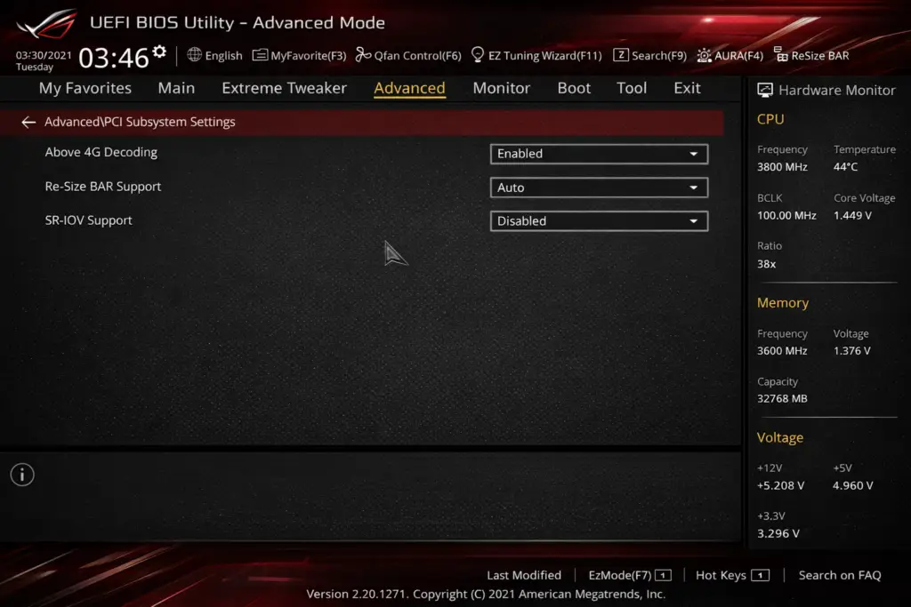 bios resize bar support